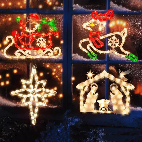 LAMPHOME Christmas Window Silhouette Lights 4 Pack Christmas Decoration Light...