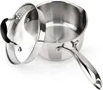 AVACRAFT Tri-Ply Stainless Steel Saucepan with Glass Strainer Lid, Two Side Spo