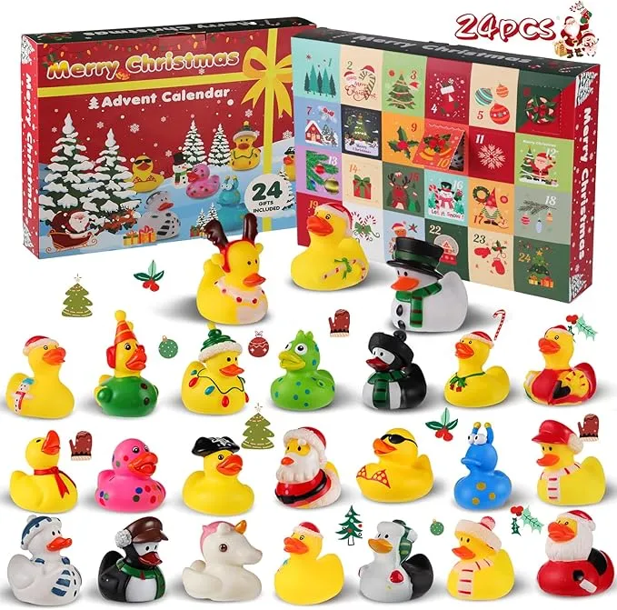 24 Pcs Christmas Rubber Ducks, 2 Inch Christmas Rubber Duckies Bath Toys for Advent Calendar Ducks Ducking Party Favors Gifts Christmas Stocking Stuffers for Kids Boys Girls