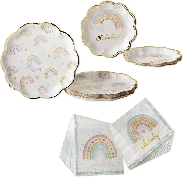 Boho Rainbow Baby 62 Piece Party Tableware Set (16 Guests)