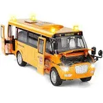 9" Pull Back School Bus,Light Up & Sounds Die-cast Metal Toy Vehicles with Bright