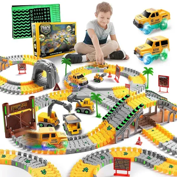 Construction Race Tracks Glow in The Dark Magic Toy Set