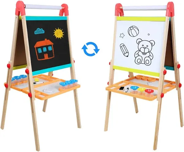 EastVita Easel for Kids  Foldable Toddler Easel with Building Block Table  Kids Standing Art Easel with Painting  Magnetic Whiteboard for Kids Boys Girls