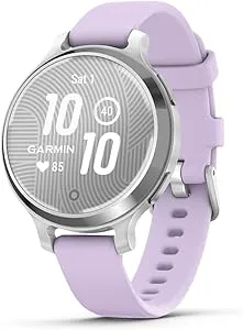 Garmin Lily® 2 Active, Small and Stylish Smartwatch, Built-in GPS, Hidden Display, Patterned Lens, Up to 9 Days Battery Life, Silver with Purple Jasmine Silicone Band