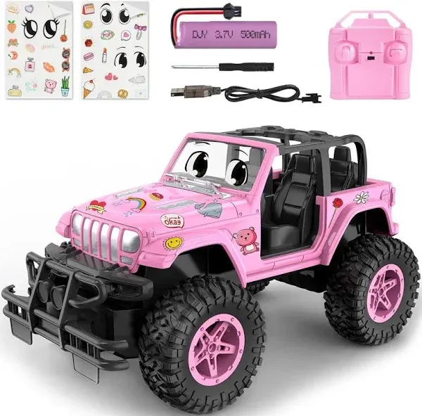 NQD Pink RC Cars 1:16 Scale with DIY Sticker, Remote Control Car for Girls, 80 Min Play 2.4GHz Jeep RC Trucks,Little Girl Toys Gifts for 4-5 6-7 8