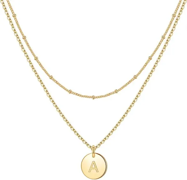 IEFWELL Double Side Engraved Hammered Coin Initial Necklace