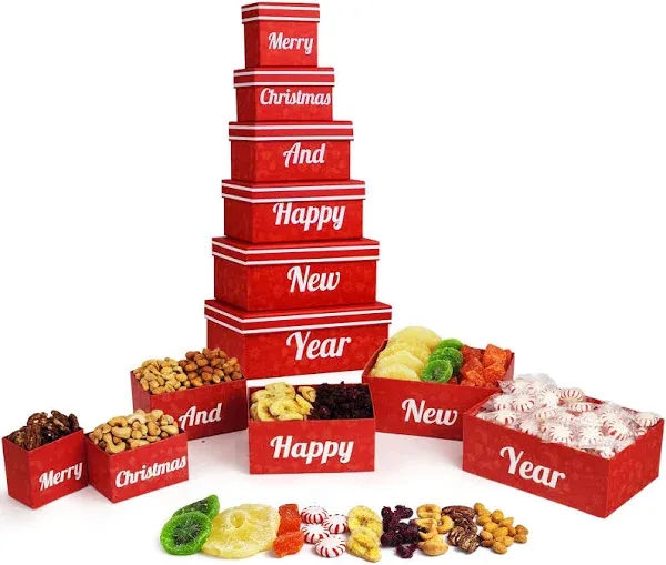 Merry Christmas and Happy New Year 6 Tier Indulgence Gift Basket Tower