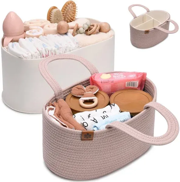 PeraBella Baby Diaper Caddy Organizer Girl, Nursery Storage Rope Baby Basket, Changing Table Organizer, Car Caddy Bag, Baby Boy Shower Gifts, Newborn Essentials Baby Registry Search Nursery Must Haves