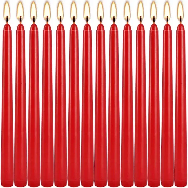 HELLY 14 Pack Tall Red Taper Candles - 10 Inch Red Dripless, Unscented Dinner Candle - Paraffin Wax with Cotton Wicks - 8 Hour Burn Time.