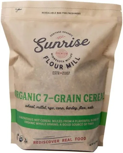 Sunrise Flour Mill USDA Organic Heritage 7-Grain Hot Cereal Mix - 48 oz | Great Source of Fiber and Nutrients | Sugar Free with No Additives | 5 Grams Protein Per Serving