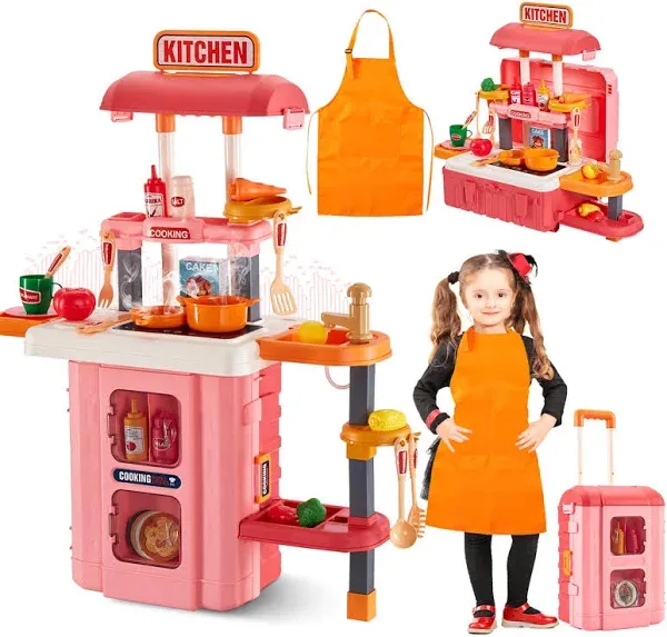 3 in 1 Play Kitchen for Toddlers-,Kitc<wbr/>hen Playset with Travel Suitcase, 50 PC...