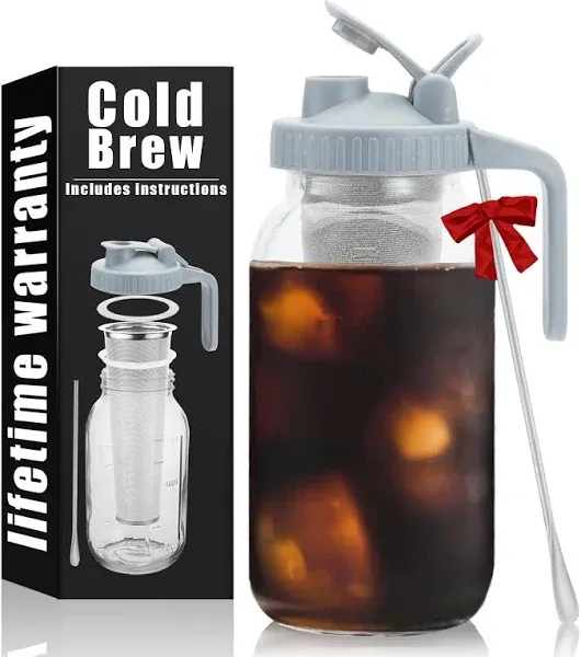 Cold Brew Coffee Maker Pitcher - 64Oz Iced Coffee Maker with Stainless Steel Mix