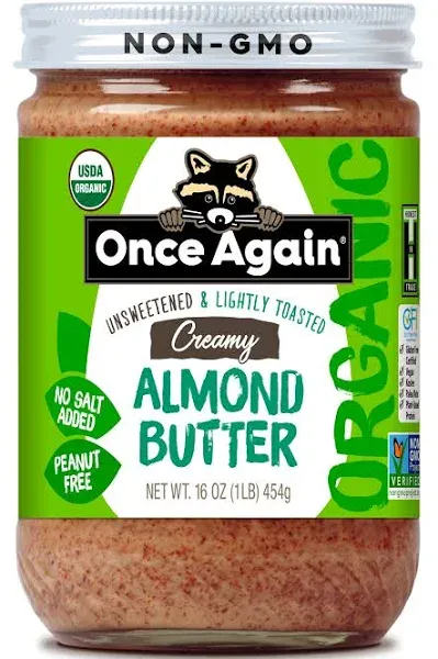 Organic Crunchy Almond Butter, 16oz - Roasted - Salt Free, Unsweetened - Orga...