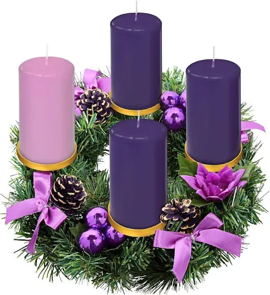 Elite Holiday Products Purple Ribbon Advent Wreath Ring Candle Holder