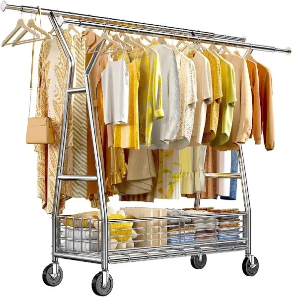 Raybee 600lbs Rolling Clothing Rack with Shelves