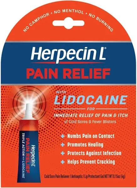 Herpecin-L Pain Relief Triple Action with Lidocaine Cold Sore and Fever Blister Treatment, 0.15 oz