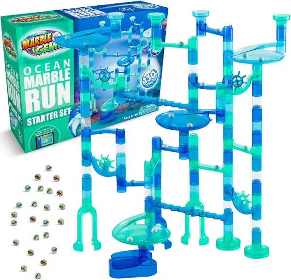 Marble Run Starter Set STEM Toy - (80 Translucent Pieces and 50 Glass Marbles)