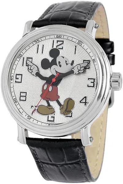 Disney Men's Mickey Mouse Vintage 1920's Watch - Black Leather Strap