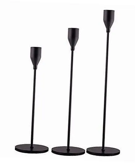 SUJUN Matte Black Candle Holders Set of 3 for Taper Candles, 