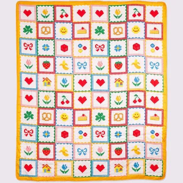  Retro Quilted Blanket for Couch/Bed/Picn<wbr/>ic, Vintage Inspired Granny Square 