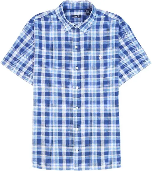 IZOD Men's Short Sleeve Madras Button Down Shirt