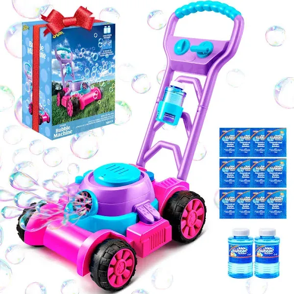 Bubble Lawn Mower for Toddlers Bubble Machine Outdoor Toys Birthday Gifts Pink