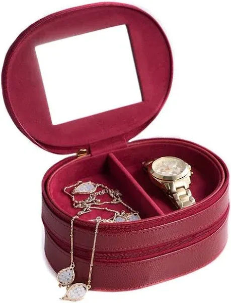 Bey-Berk Red Lizard Leather Two Level Jewelry Case