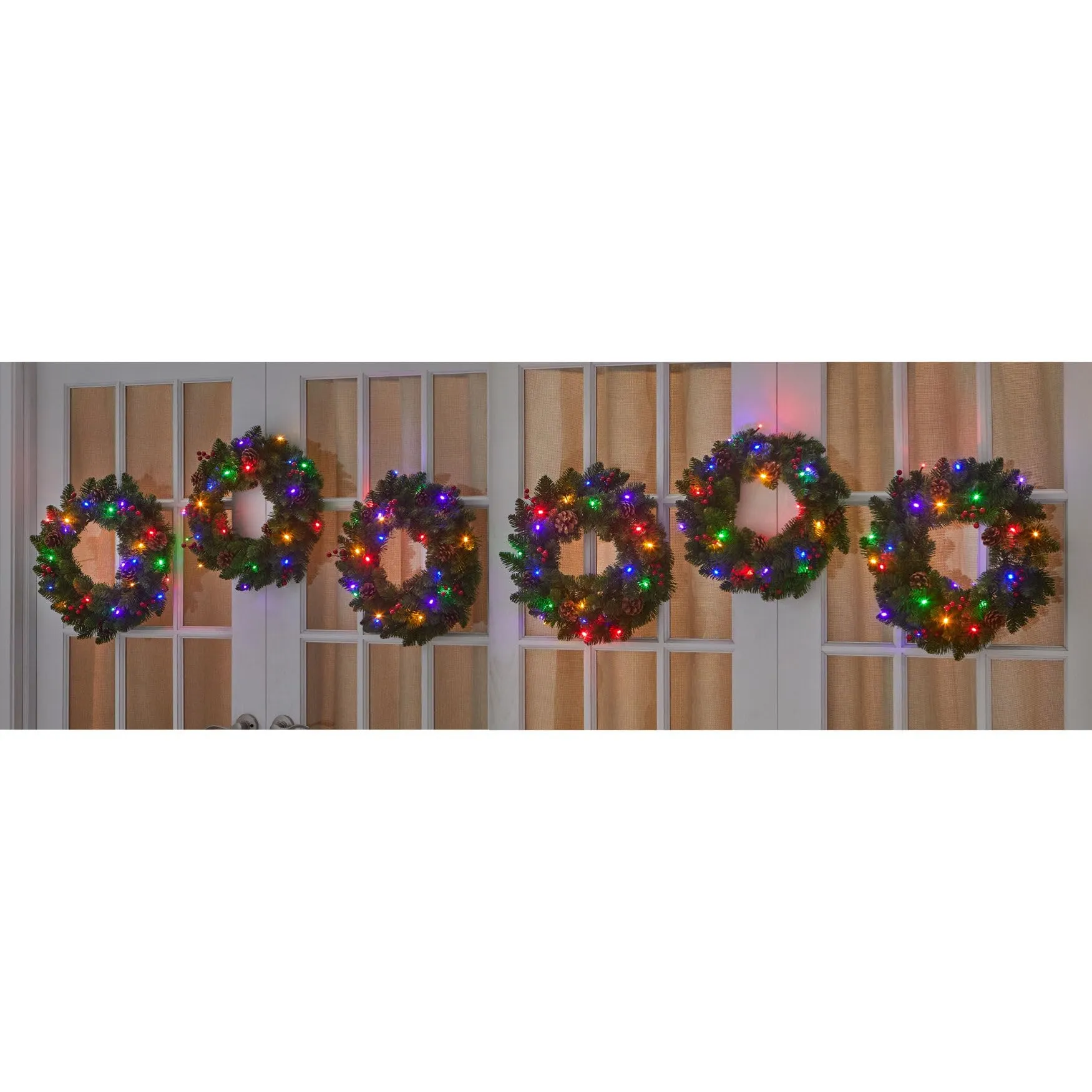 BrylaneHome 18" Pre-Lit Arrow-Tip Wreaths (Set of 6)