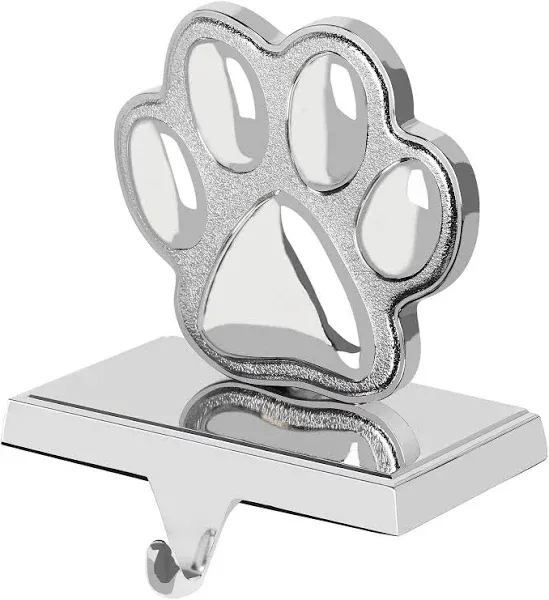 Dog Paw Christmas Stocking Holder 3D Silver Metal Mantel Pet Paw Stocking Han...