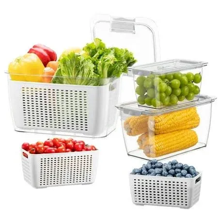  Fresh Container, 3PACK Produce Saver Container BPA Free Fridge Organizer White