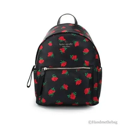 Kate Spade Chelsea Rose Toss Printed Large Backpack Nylon Black Multi