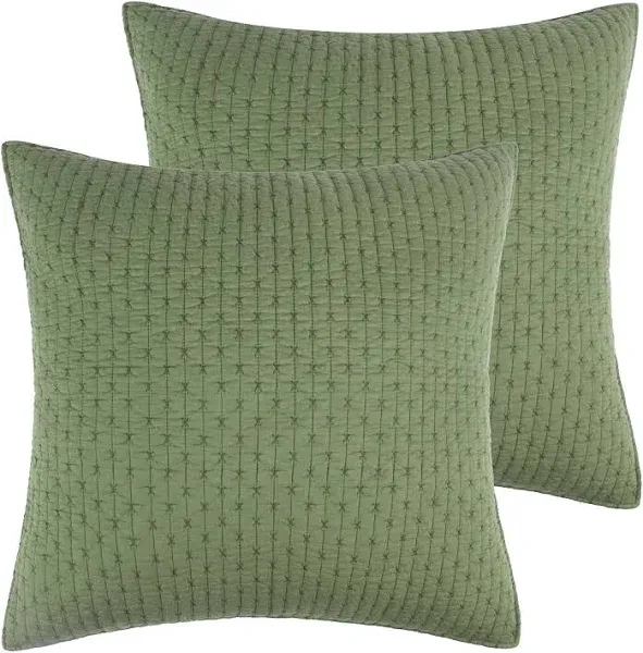 Levtex Home Cross Stitch DESERT SAGE Euro Shams Set of 2 (26x26in) *No insert*