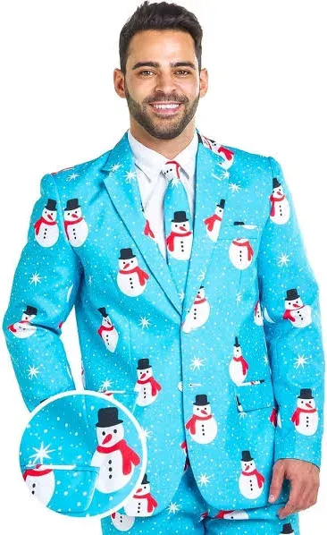 Tipsy Elves Men's Snowman Is An Island Blazer with Tie