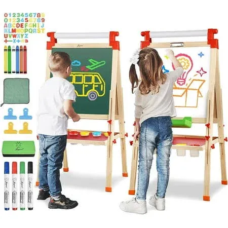 JOYOOSS Easel for Kids Art Easel Kids Easels for Toddlers Easel, Toddler Art Easel Dual-Sided Adjustable Wooden Magnetic Board for Kids Easel for Toddlers 3-4 Years and Art Easel for Kids Ages 4-8