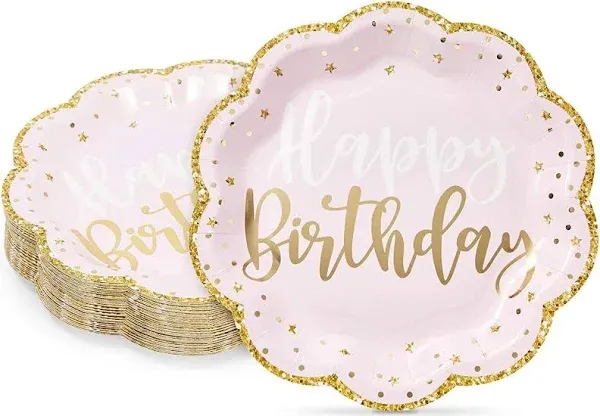 Sparkle and Bash 48 Pack Pink Happy Birthday Party Paper Plates