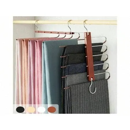 MORALVE Two Space Saving Hangers for Closet Organizer Pant Hangers Mahogany Tone