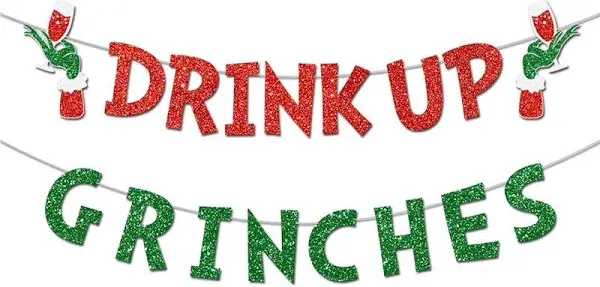 Gollicce Drink Up Grinches Glittery Christmas Decorations Banners Winter Holiday Garland Photo Props Banner