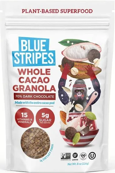 Blue Stripes Cacao Whole Granola, Dark Chocolate (8 oz)