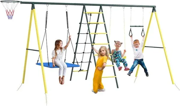 Outsunny 440 Lbs Swing Set for Backyard, 5 in 1 Heavy-Duty A-Frame Stand Outdoor