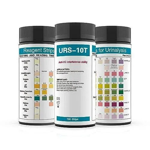 Palinoia Urs 10-in-1 Urine Test Strips 10 parameters Testing UTI, Urinalysis for Ketosis, PH, Protein, Kidney and Liver Function, 100 ct