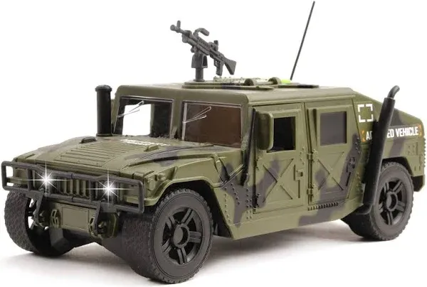 Vokodo Military Fighter Truck Friction Powered With Lights And Sounds Kids Push And Go 1:16 Scale Pretend Play Armored Army Vehicle Doors Open