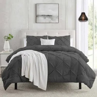  Grey Duvet Cover Size - Pintuck Duvet Cover Set, 3 Piece Queen Dark Grey