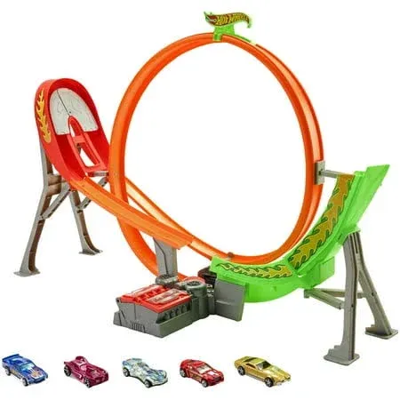 Hot Wheels Action Power Shift Raceway Loop Track &amp; 5-Race Vehicles NIB