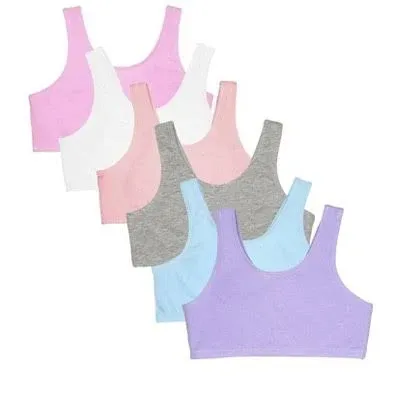 Fruit of the Loom Girls' Multi Pack Cotton Built -Up Stretch Sports Bra Available in 6 Packs!