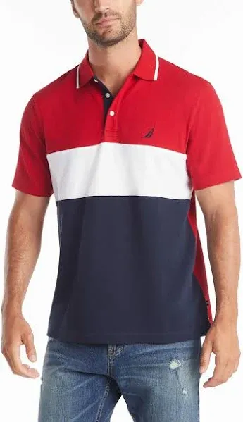 Nautica Men's Short Sleeve 100% Cotton Pique Color Block Polo Shirt