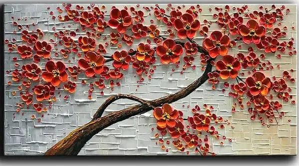 Hand-Painted Texture Palette Knife Red Flowers Paintings