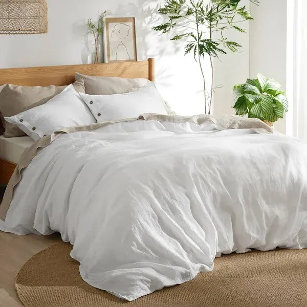  Comforter Set - Linen-Cotton Blend Fabric with Microfiber Oversized King White