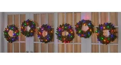 BrylaneHome 18" Pre-Lit Arrow-Tip Wreaths (Set of 6)