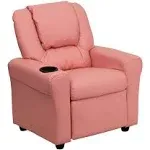 Flash Furniture Contemporary Pink Vinyl Kids Recliner with Cup Holder and Headrest