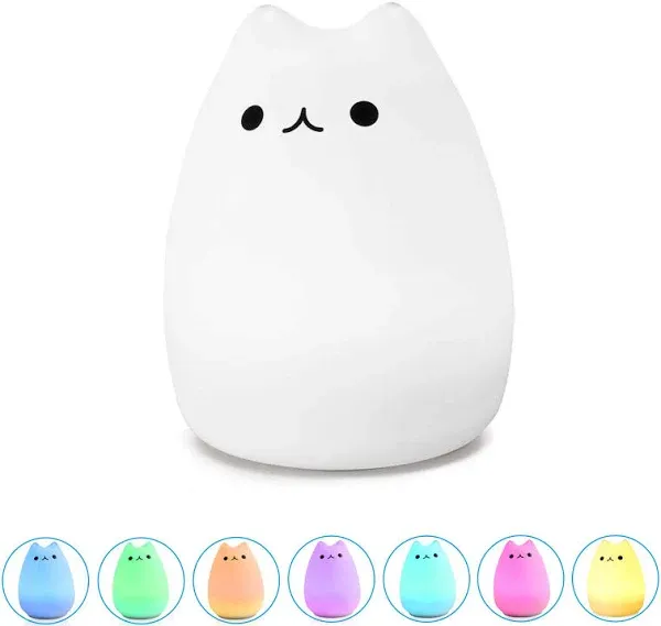 WoneNice Cute Kitty Night Light Rechargeable Silicone Cute Lamp with Warm